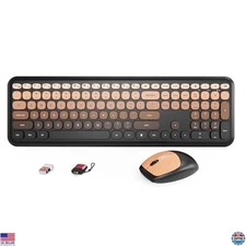 HotFox Retro Wireless Keyboard & Mouse Set - Ergonomic Typewriter Style, Red
