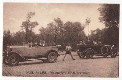 P. Siller Kraftsport Weltmeister Athlet m. Automobil Circus world champion~1920