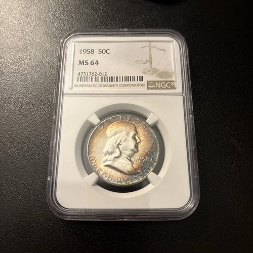 1958 US Franklin Half 50c NGC MS64 Coin TONED