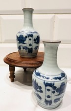 Pair Of Vintage Japanese Blue &White Hand painted Small Vases