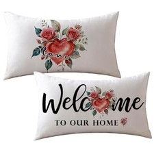 Rose Decorative Lumbar Pillow Cover 12x20 Inch 20" x 12" Pack of 2 Red