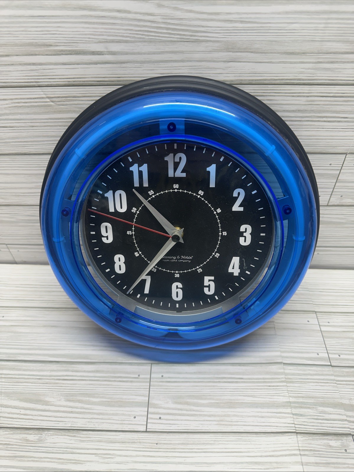 Sterling and Noble Electric Blue Neon Tube Light Up Wall Clock Retro 90's Decor