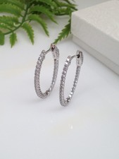 Inside Out OVAL Hoop Earrings Sterling Silver 925 CZ Pave Medium Hoops 30mm/25mm