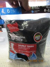New Hanes Men's Cushion Black Crew Socks, Size 6-12 5-Pack FREE Shipping