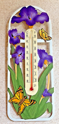 Butterfly Iris Outdoor/Indoor Thermometer By Acurite 9.5 ''x 3.5'' Bright/Colorful