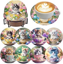 8 Pack Diamond Art Coasters Kits - Cute Cat Diamond Painting Coasters