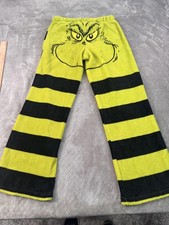 Dr Seuss Grinch Pajama Pants Youth Medium 8-10 Green Black Stripe Fleece Lounge