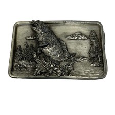 Bergamot Brass Works Belt Buckle Leaping Bass Fishing Trees Vintage 1984