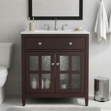 30" Bathroom Vanity with Ceramic Sink, Equipped with Adjustable Shelf and Tip-