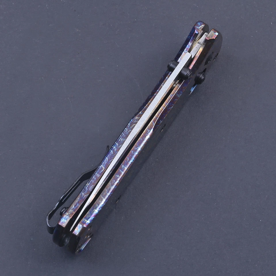 Custom Made Blue Anodized Titanium Handle High Quality Axis Lock Pocket Knife - Image 4 of 4