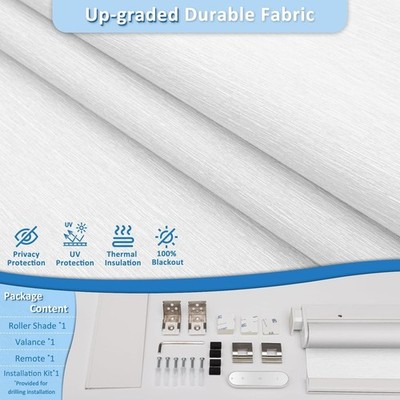 Smart Motorized Blinds with Remote, Cordless No-Drill, White, 30.5''W x 72''H