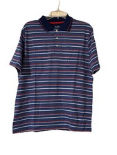 NWT Saddlebred Polo Shirt Mens Med Red White Blue Striped Short Sleeve Pocket B2