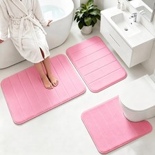 Memory Foam Bath Mat Set 3 Piece Super Soft Absorbent Non Slip Quick Dry