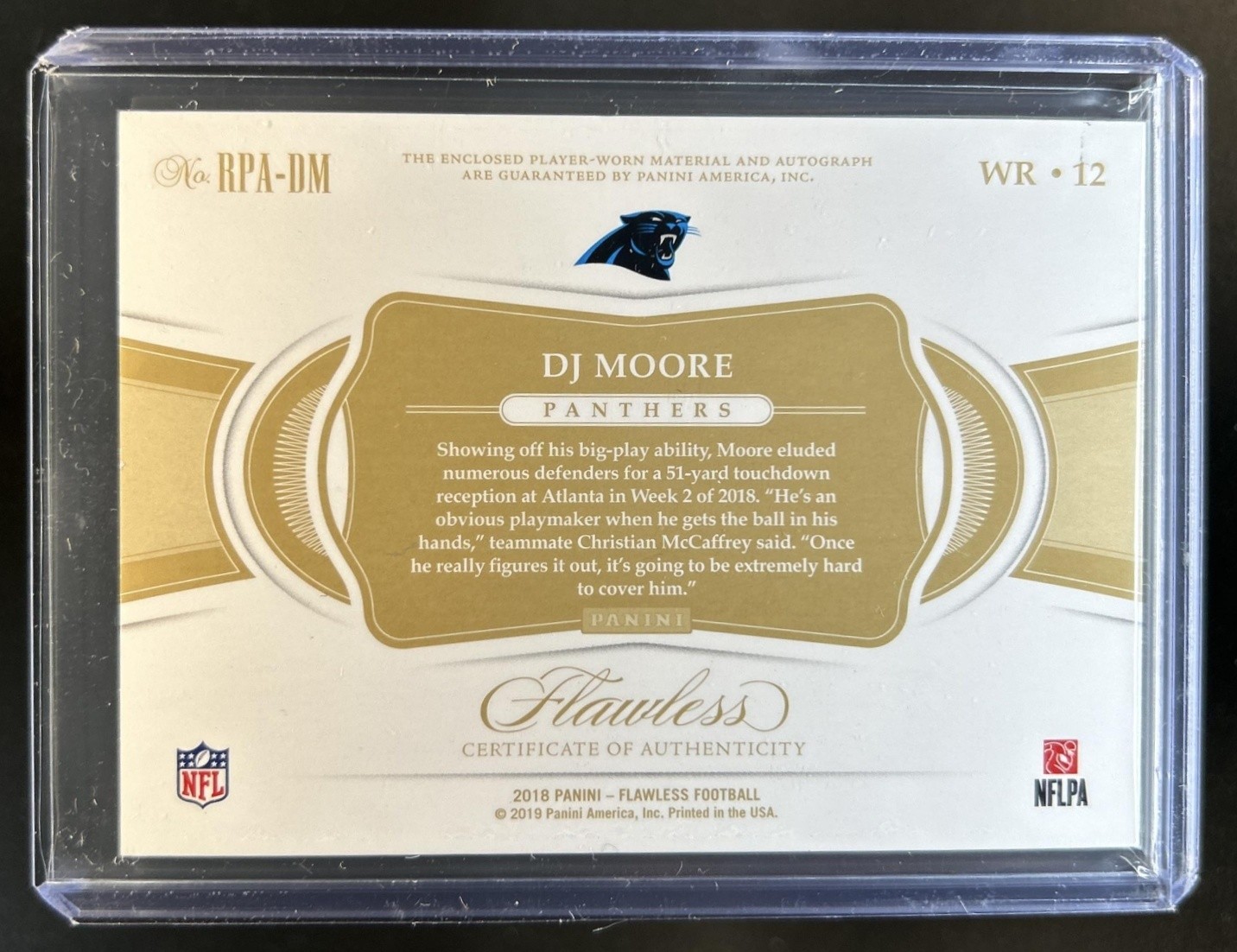 2018 Panini Flawless DJ Moore Patch Auto Autograph RC #/25 Panthers Rookie view 2