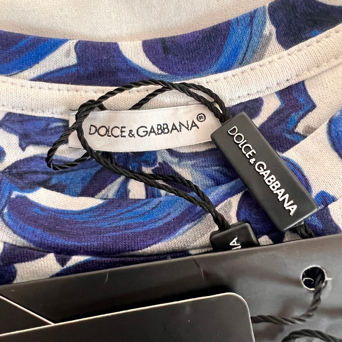 Dolce & Gabbana T Shirt Kids Size 6 White Blue Majolica Print