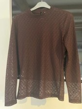 Saint Tropez Sheer Lace Long Sleeve Top XS   Burgundy Patterned Mesh Blouse