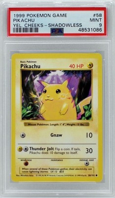 ポケモンカード　Pikachu shadowless シャドーレス　psa Pokemon Base Set Shadowless Pikachu 58/102 PSA 9 MINT | eBay