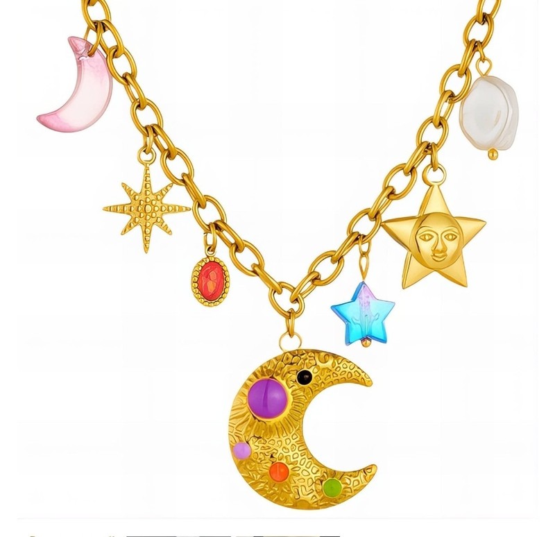 Crescent Star" Necklace, 18k Gold Plated Waterproof Hypoallergenic - Product main view