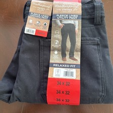 Weatherproof Vintage Men's Fleece Lined Utility Pant Color Black Size 34X32 New