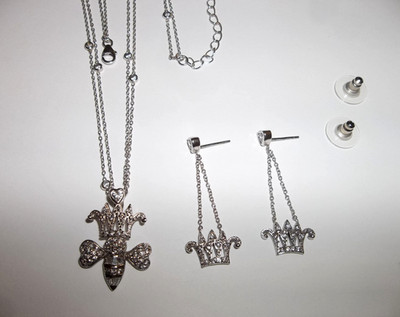 Sterling 925 & Crystals Queen Bee Necklace & Earring Set