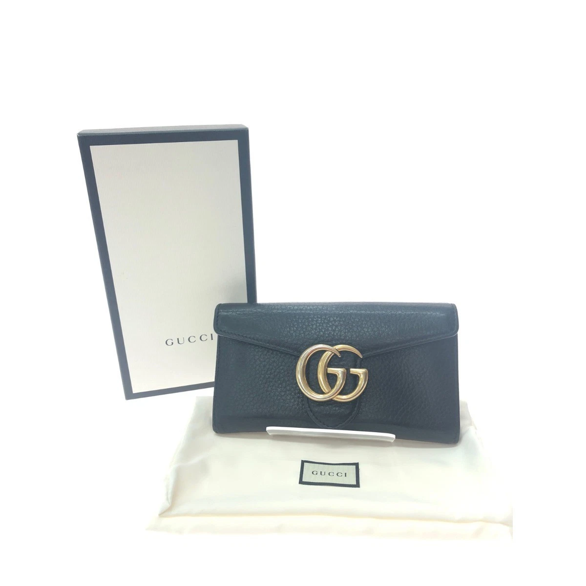 Gucci — GUCCI Ladies Long Wallet GG Marmont Flap 400586 Black Slightly Worn and Stained
