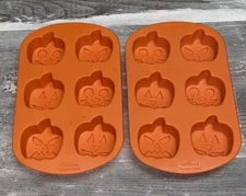 Lot 2 Wilton Halloween Pumpkin Faces * Silicone Chocolate Mold Gelatin Ice Trays