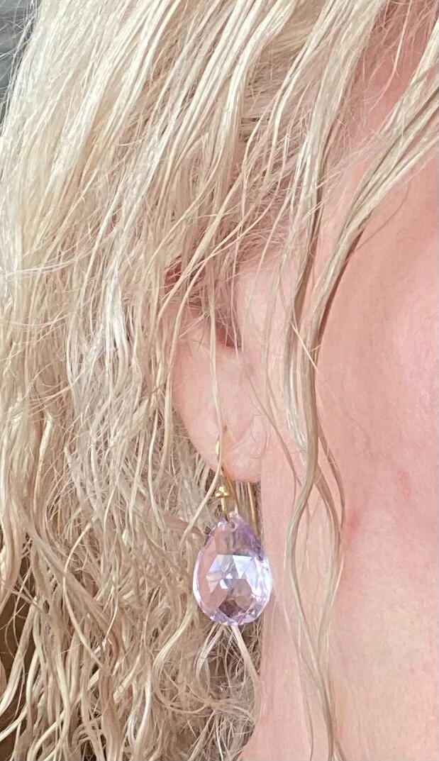 18K Pink Amethyst Pear Cut Dangle Earrings ~ Rare Rose de France ~  AAA Quality image 9