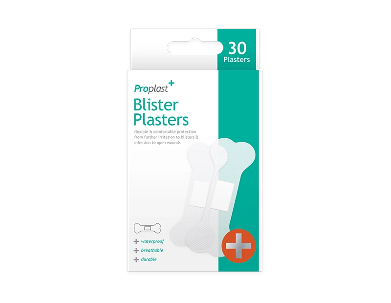 30 x BLISTER PLASTERS SELF ADHESIVE HEEL PROTECTION 30MM X 75MM X 25MM
