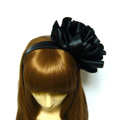 Large Black Pleat Shirring Fabric Headpiece Unique Headband Fascinator Hairband - Picture 10 of 12