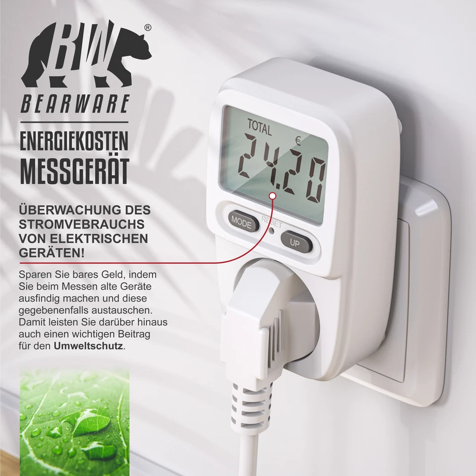 Arendo Energiekostenmessgerät Stromverbrauchszähler 3680W 1,9“ LCD-Display weiß - Bild 4 von 4