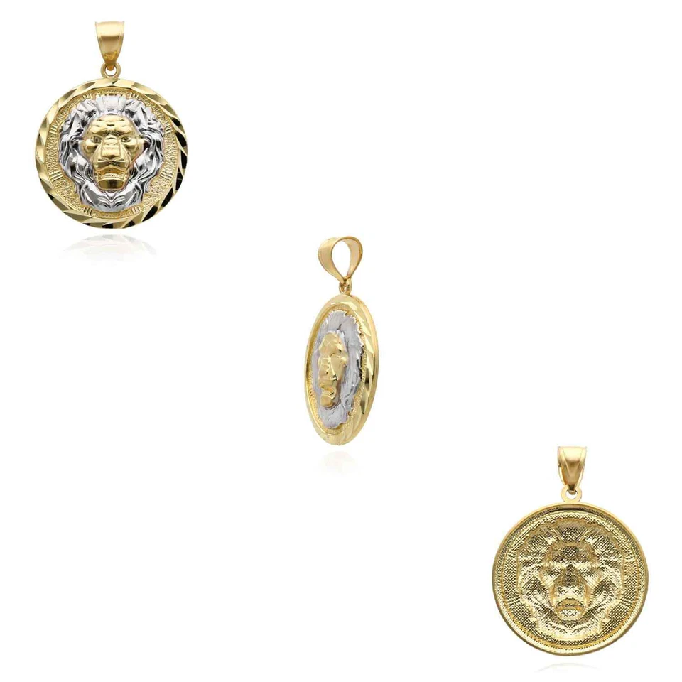 Colgante Cabeza de León Texturizada Oro 10K Dos Tonos Amarillo Blanco 1.45" Foto 4 de 4