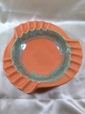 Vintage Ceramic Ashtray MCM Salmon Drip Glazed Pottery 3505 USA