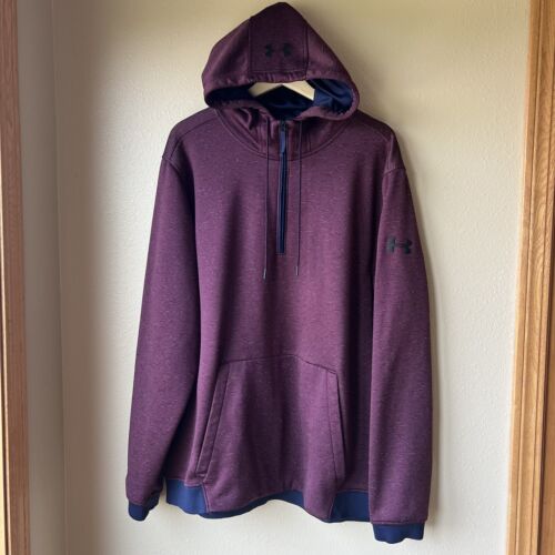 Under Armour Hoodie Mens XXL Maroon Fleece Pullover ColdGear 1/4 Zip Pullover