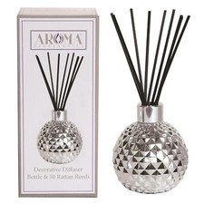 Aroma Reed Diffuser Silver Bottle Glass 50 Black Fibre Reeds Reflective Luxury