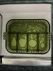 Vintage Indiana Green Glass 5 Part Divided Relish Fruit Design Tray  11" x 9"