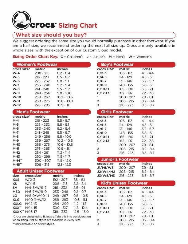 croc sizing for youth