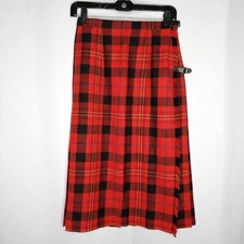 Vtg Herman Geist Midi Plaid Pleated Wool Wrap Skirt Sz 8 Red Black