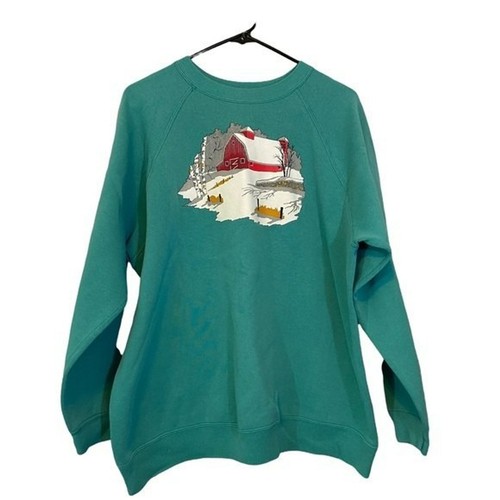 Vintage Hanes HerWay Crewneck Snowy Barn Scenery Sweatshirt
