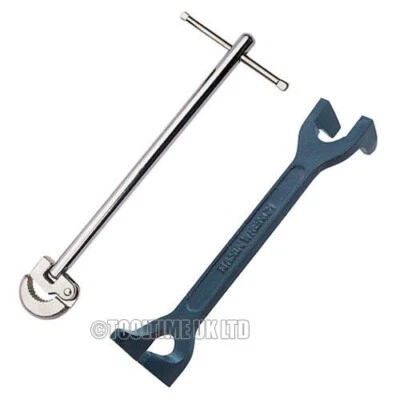 TOOLTIME PLUMBERS 15/22mm FIXED BASIN WRENCH & 11" ADJUSTABLE TAP NUT SPANNER BATH SINK