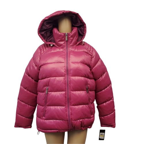 Guess Women's High-Shine Hooded Puffer Coat - Magenta - Size M