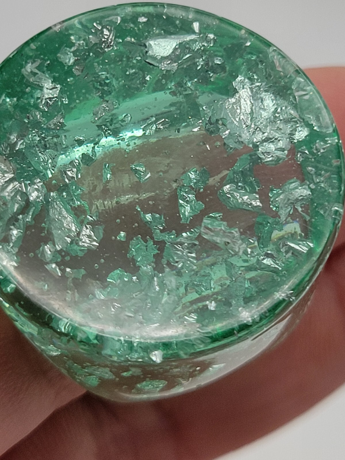 Green Translucent Silver Flake Chunky Resin Plast… - image 6