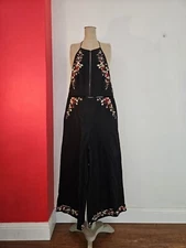 ZIMMERMANN Sakura Embroidered Jumpsuit Romper Black Floral Linen SIZE 3