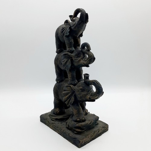 Stacked Elephant Trio Bronze Look Rezin Good Luck Statue 11.5" - Imagen 4 de 6