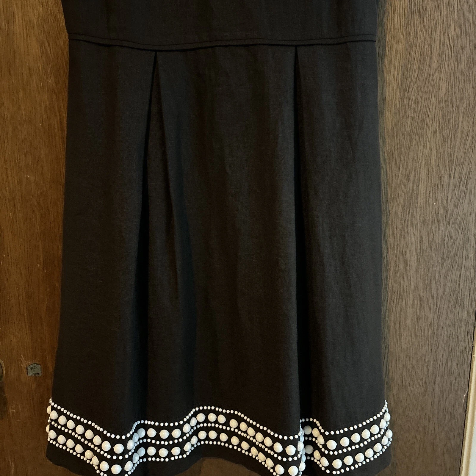 Abito vintage kate spade donna senza maniche marrone lino dettagli perle bianche taglia 10