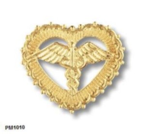 Authentic Open Heart Caduceus Pin Beaded Edge Nursing Nurse Yellow Gold Plated 1010