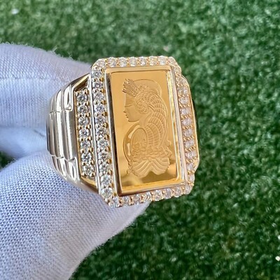 10K Yellow Gold Pamp Suisse Coin Diamond Ring 0.95 ct Lady Fortuna