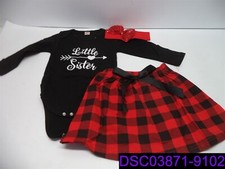 Little Sister Long Sleeve Top, Plaid Skirt, Red Sequin Headband Size 12-18 Month