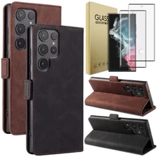 For Samsung Galaxy S22 Ultra Flip Leather Magnetic Case Cover / Screen Protector