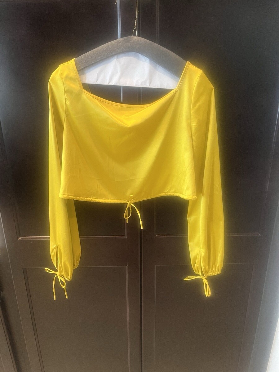トップス n Free People Silky Cropped Blouse In Mustard Size Medium | eBay