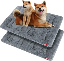 Soft Plush Large Dog Bed Crate Mat Anti-slip Quilted Pet Bed 2 Pack 36"x23" Gray